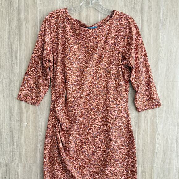 J MCLAUGHLIN Catalina Cloth Sheath Dress Large Multicolor Print Ruched Side Red - Picture 3 of 12